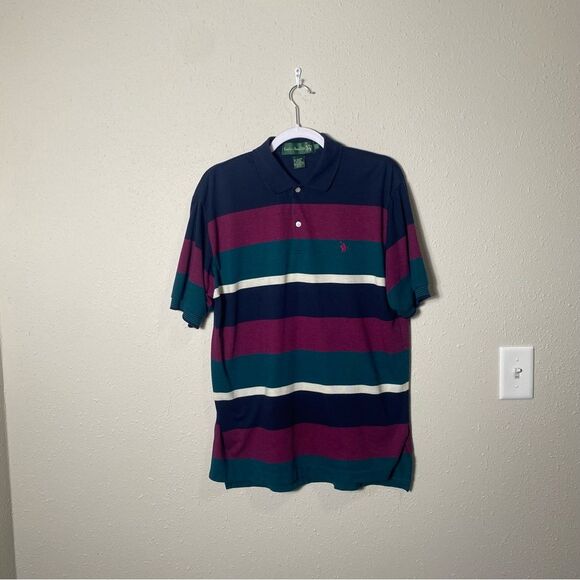 Vintage Knights Of Round Table Striped Color Block Polo Shirt Men's Size Large - Picture 14 of 15